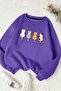 Unisex Purple Angry Cat Printed Oversize Cotton Sweatshirt