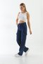Dark Blue Cargo Loose Back Pocket Lycra Super High Waist Jean Trousers - 3