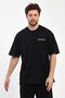 Men's Simplicity Printed Oversize 100% Cotton Loose Wide Cut Crew Neck Casual Black T-Shirt - 2