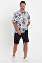 Men's White Oversize Fit Crew Neck Printed Cotton T-Shirt - 4