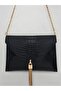 Black Patent Leather Iguana Pattern Chain Strap Women's Portfolio & Clutch Bag (29 X 19 cm) - 2