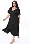 Women's Plus Size Black Wrinkled Fabric V-Neck Front Slit Dress 65N38312 - 8