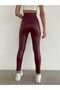 Claret Red High Waist Leather Leggings - 3