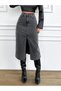 Women's High Waist Slit Black Snow Wash Gray Midi Length Lycra Denim Skirt - 3