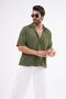 Men's Summer Linen Textured Oversized Short Sleeve Shirt Khaki - 3