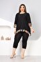 BLACK LARGE SIZE SKIRT LEOPARD STRIP ASYMMETRIC SLEEVE TOWEL DETAILED BLUZ - 5
