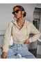 Women's Hooded Zippered Crop Cardigan 3 Thread Rastered - 3