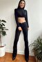 Hot Women Black Flared Leg Denim Pants High Waist Flared Jeans Compressor - 2