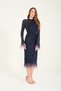 Engagement Dress Promise Dress Evening Dress Navy Blue Sequin Midi Length Feather Detailed Dress - 4