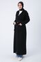 Black Belted Jacket Collared Buttoned Abaya - 3
