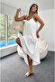 Ayrobin Fabric Long White Dress with Adjustable Straps - 8