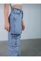 WANDER'S 90's Stretch Fabric Super Extra High-Waist Palazzo Relaxed Cargo Pocket Jeans Pants - 2
