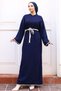 11040-17 Embroidery Detailed Knitwear Dress Navy Blue - 5