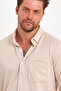 Men's Beige Regular Fit Shirt Textured Shirt with Collar Pocket - 3