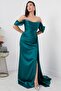 satin EveninG Dress - Chest stone DeTail, ECR5007