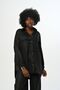Women's Solid Color Silvery Double Pocket Shirt with Drawn Sleeves and Oversize Cut