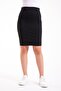 Black Lycra Steel Fabric Pencil Skirt with Elastic Waist