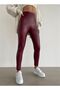 Claret Red High Waist Leather Leggings