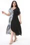 Women's Plus Size Navy Blue Wrap Collar Elastic Waist Short Sleeve Garnished Dress 65N38190