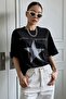 Women's Black Imposible Star Printed Oversize T-shirt - 2