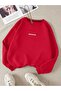 Unisex Red Oversize Cotton Sweatshirt - Crew NecK, Printed