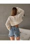 Women's Cream Depox Perforated Openwork Crop Blouse Bolero Knit Cream Color Knitwear - 3