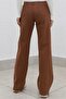 Brown Lycra Super High Waist Loose Jeans Palazzo Trousers - 2