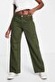 Lunas Khaki Cargo Loose Back Pocketless Lycra Super High Waist Jean Trousers