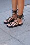 Black Women's Wrapped Lace-up Puff Sandals - 5