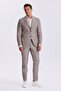 Brown Slim Fit Swallow Collar Double Slit 100% Linen Sports Suit