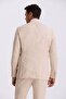 Beige Slim Fit Mono Collar Tensel Fabric Double Slit Pocket Suit - 4