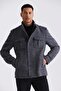 Anthracite Slim Fit Judge Collar Epaulette Patterned Sports Stamp Coat