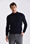 Navy Blue Slim Fit Half Fisherman Patterned Knitwear Sweater