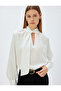 Upright Shawl Neck Satin Blouse Long Sleeve