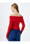 Crop T-Shirt Long Sleeve Zippered Ribbed Off-The-Shoulder Slim Fit - 4