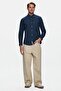 Leville Navy Blue Embroidered Standard Fit Men's Shirt