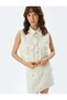 Tweed Crop Vest with Flap Pocket Detail, Shirt Collar and Gold Button Detail - 2
