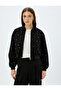 Crop Stoned Bomber Jacket Round Neck Pocket Zippered - 3