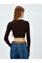 Long Sleeve U-Neck Crop Knit Sweater with Cross Lace Detail at the Front - 4