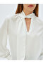 Upright Shawl Neck Satin Blouse Long Sleeve - 5