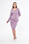 Pearl Button Woolen Skirt Suit Lilac - 2
