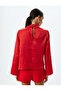 Satin Blouse Asymmetrical Stand Collar Drape Detailed Long Sleeve - 4