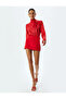 Satin Blouse Asymmetrical Stand Collar Drape Detailed Long Sleeve - 2