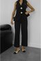 Black Big Gold Buttoned Vest Trousers Set - 6