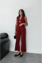 Burgundy Large Gold Buttoned Vest Pants Set - 3