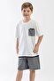 Crew Neck Short Sleeve Ecru Black Color Boy's Suit