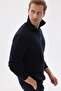 Half Zipper Thessaloniki Knit Regular Fit Cotton Men's Navy Blue Knitwear Sweater - 2