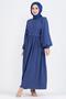 Balloon Sleeve Side Gathered Dress-Sax Blue - 2