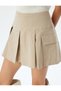 Pleated Mini Shorts Skirt Cargo Pocket Loose Fit Gabardine Fabric - 5