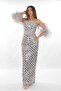 Gray Strapless Collar Disassembled Sleeve Size Sequined Women's Evening Dress - 3